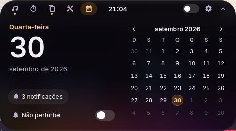 A ilha na aba Calendário: o dia, o mês inteiro, o número de notificações e a chave de não perturbe.